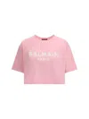 Balmain Women Logo Organic Cotton Cropped T-shirt In Pink