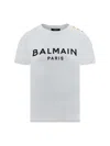 Balmain White Crewneck T-shirt With Logo Print And Golden Buttons In Jersey Woman In White