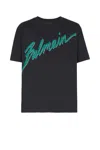 Balmain Black Crewneck T-shirt With Logo Lettering Print On The Front In Cotton Man