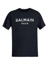 Balmain Black Crewneck T-shirt With Logo Lettering On The Front In Cotton Man In Black