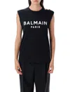Balmain Logo Printed Sleeveless Tank Top In Black