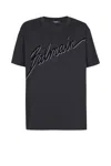 Balmain Men Black T-shirt With Logo Lettering On The Front In Cotton Man In Black