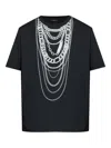 Balmain Graphic Chain Motif Black T-shirt With Short Sleeves In Black