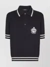 Balmain Striped Collar Short Sleeve Polo Shirt In Black