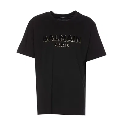 Balmain Mens Black Black Silver Logo-print Regular-fit Cotton-jersey T-shirt