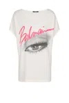Balmain Women's Boatneck Eye Print Top In Blanc/noir/fuchsia Vif