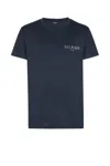 Balmain Short Sleeves Round Neck Straight Hem In Marine Fonce/gris Chromé