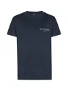 Balmain Short Sleeves Round Neck Straight Hem In Marine Fonce/gris Chromé
