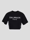 Balmain Logo Print Cropped Cotton Jersey T-shirt In Noir/blanc