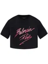 Balmain Signature Logo Cropped T-shirt In Noir/fuchsia