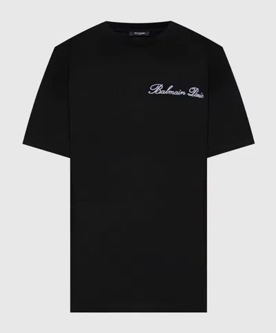 Balmain Signature Embroidered Bulky Fit Cotton Tee In Black