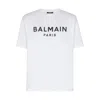 Balmain White Crewneck T-shirt With Contrasting Logo Lettering Print In White