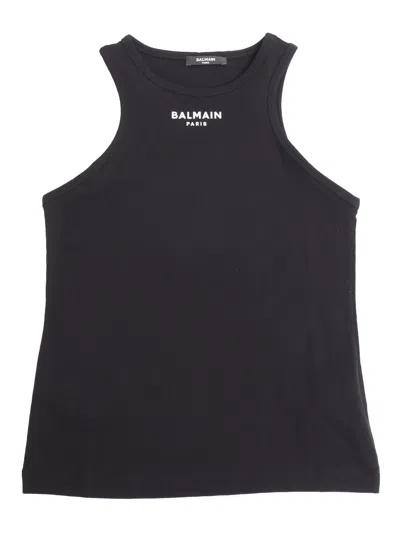 Balmain Kids' Logo Cotton Jersey Tank Top In Black