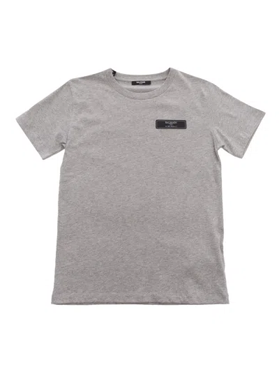 Balmain Logo Patch Short Sleeved T-shirt In Grey