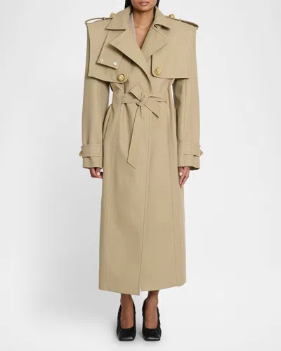 Balmain Tailored Cotton Trench Coat In Beige