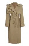 Balmain Embellished Belted Cotton-gabardine Trench Coat In Brown