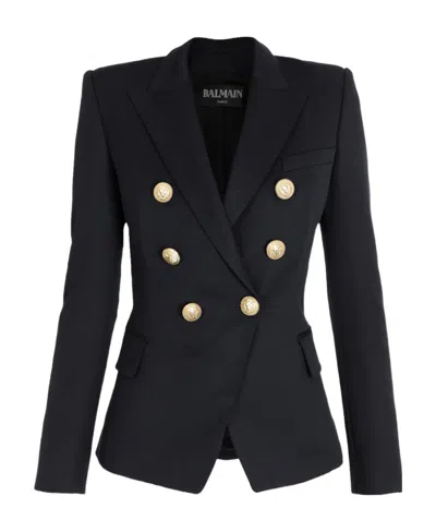 Balmain Wool Double-breasted Jacket In Black