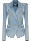 Balmain Tailored Jacket With Peak Lapels And Frayed Edges In Blau
