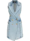 Balmain Tailored Denim Vest Dress In Blue
