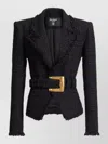Balmain Tailored Jacket Belted Waist Gold Tone Buckle In Black