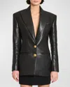 Balmain Two-button Lapel Leather Jacket In Black