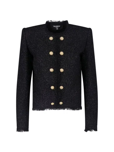 Balmain Tailored Wool-blend Jacket With Sculpted Structure In Black