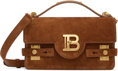 Balmain Tan Suede B-buzz 24 Bag In Brown