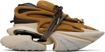 Balmain Tan Unicorn Low Sneakers In Gem Naturel/marron
