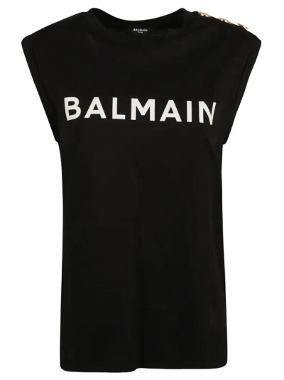 Balmain Logo Tank Top In Black