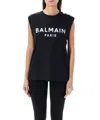 Balmain Embossed-buttons Logo-print Tank Top In Black