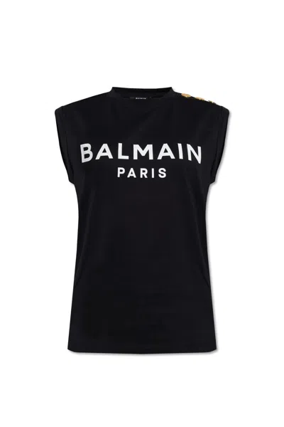 Balmain Black Logo Print Sleeveless