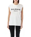 Balmain Logo Cotton Jersey Tank Top In White