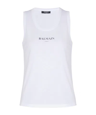 Balmain Logo Graphic Tank Top In White