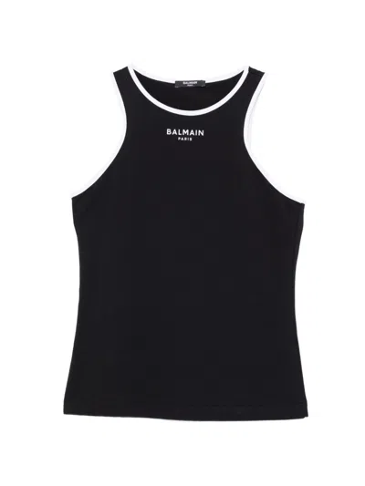 Balmain Kids' Tank Top With Contrasting Trim In Black