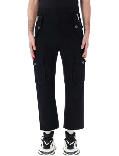 Balmain Mid Rise Tapered Cargo Trousers In Black