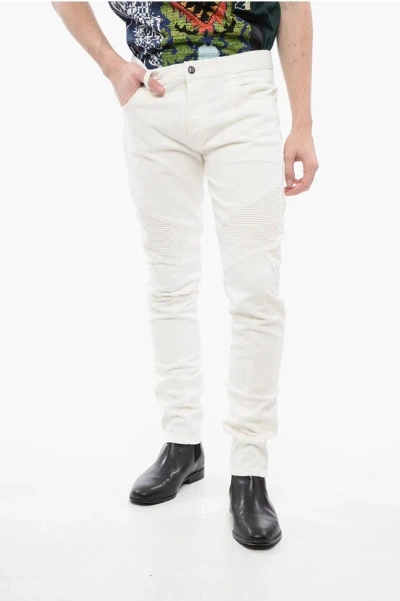 Balmain Tapered Fit Biker Denims With Belt Loops 15cm In White