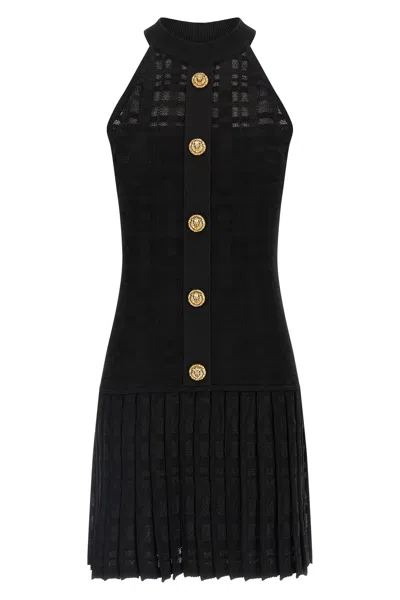 Balmain Tartan Knit Dress In Black