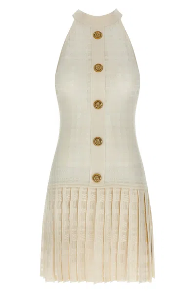 Balmain Tartan Knit Dress In White