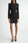 Balmain Tartan Tattoo Embellished Long Sleeve Minidress In Black
