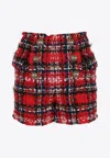Balmain Frayed Check Tweed Shorts In Red