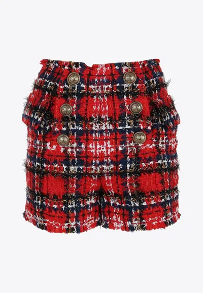 BALMAIN TARTAN TWEED SHORTS