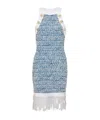 Balmain Fringed Denim Tweed Dress In Gray