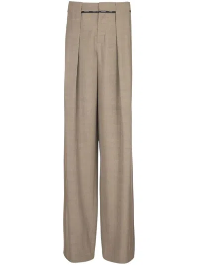 BALMAIN BALMAIN TAUPE CUPRO PLEATED PANTS