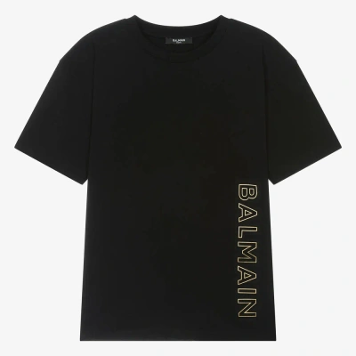 Balmain Teen Boys Black Cotton Graphic T-shirt