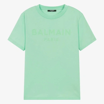 Balmain Teen Green Cotton Tonal-graphic T-shirt