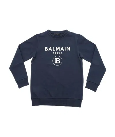 Balmain Teen Logo-print Cotton Sweatshirt In Blue