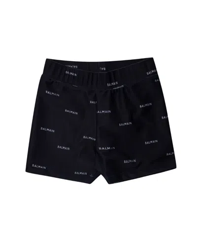 Balmain Teen Logo Print Swimming Trunks In Black
