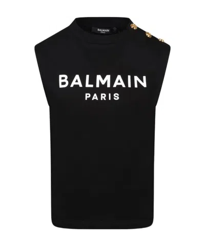 Balmain Teen Logo Sleeveless Top In Black