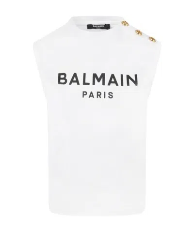Balmain Teen Logo Sleeveless Top In White