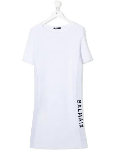 Balmain Teen Logo-tape T-shirt Dress In White